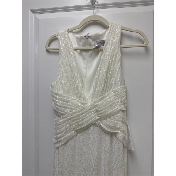 Mac Duggal Size 4 White 26598 V-Neck Sequin Wrap Waist Maxi Gown Wedding Bridal - Picture 5 of 12